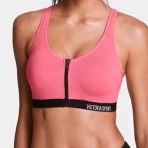 Vitoria’s Secret Sport Zip-Up Front Closure Pink Sports Bra Size 32DD